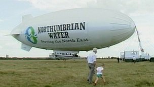 The Northumbrian Water blimp on Newcastle's Town Moor in 1989