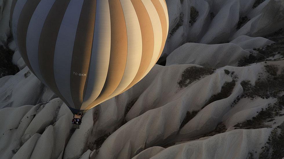 Hot air balloons fill the sky in Cappadocia, Turkey. (Afonso Salcedo)