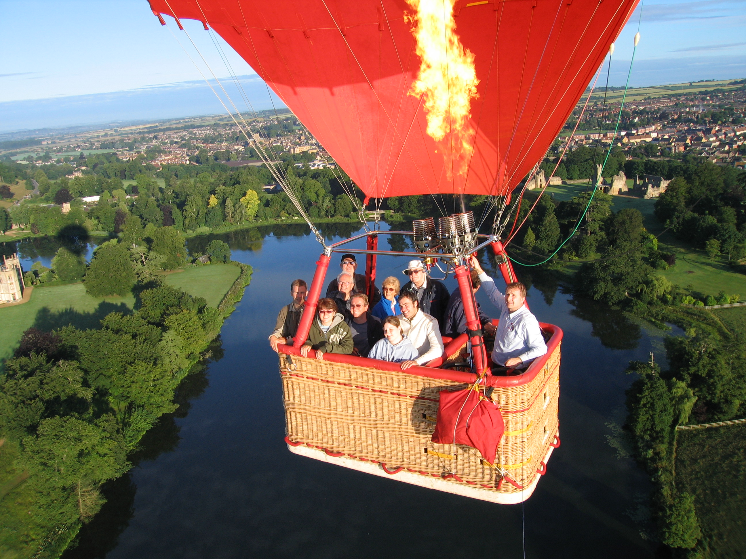 Hot air balloon lands safely in town centre.